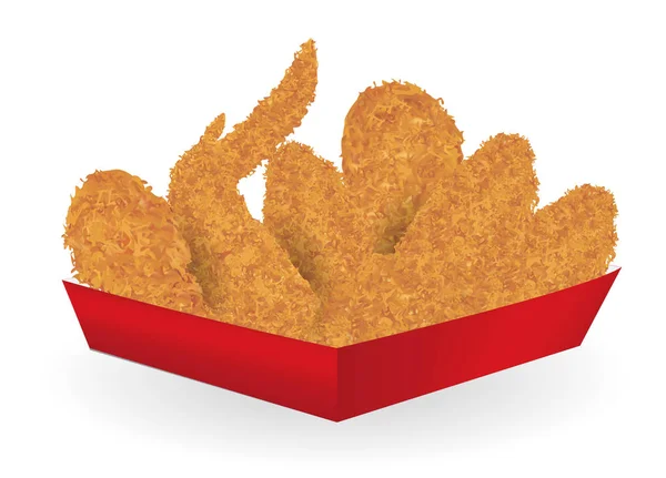 Pollo frito real en un paquete de caja de papel rojo — Vector de stock