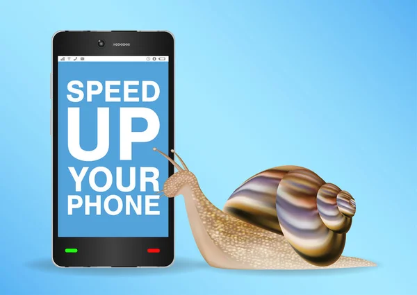Escargot et téléphone intelligent lent besoin d'accélérer — Image vectorielle