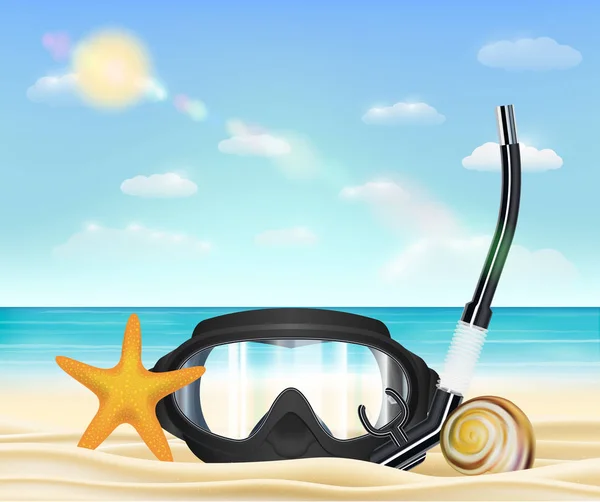 A tenger homokos strandján búvárkodásra maszk — Stock Vector