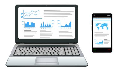 grafik ekranda iş smartphone ve iş ile dizüstü bilgisayar