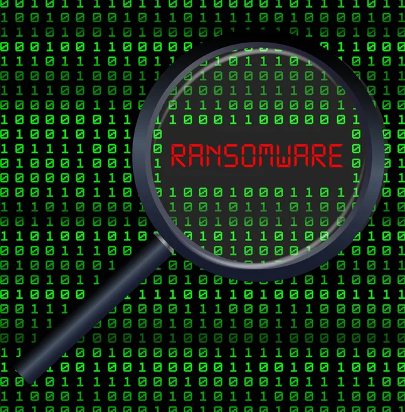 Datos de escaneo de lupa y encontró ransomware — Vector de stock