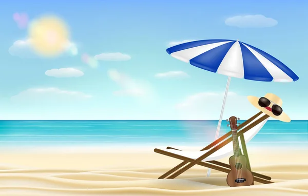 Relax Strandkorb Sonnenschirm mit Meer Strand Hintergrund — Stockvektor
