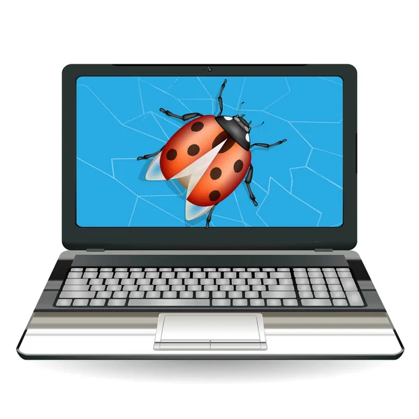 Computer portatile rotto distruggere da un bug — Vettoriale Stock