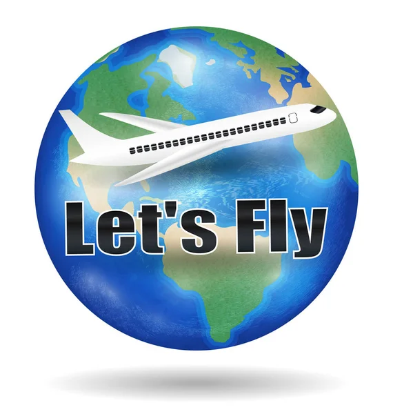 Vamos voar com o avião voar viajar ao redor do mundo —  Vetores de Stock