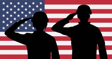 siluet Amerikan askerleri Selam ABD bayrağı