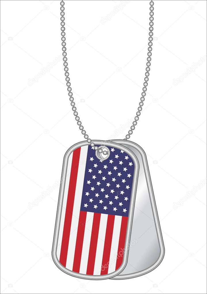 united states of america flag on a steel dog tag