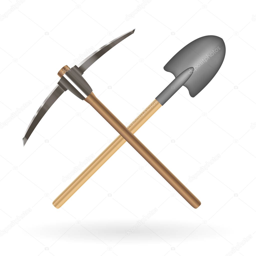 cross shovel and pickaxe logo on a white background