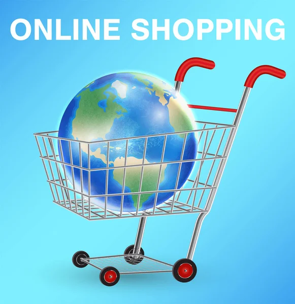 Mundo de la tierra en el carrito de compras en línea — Vector de stock