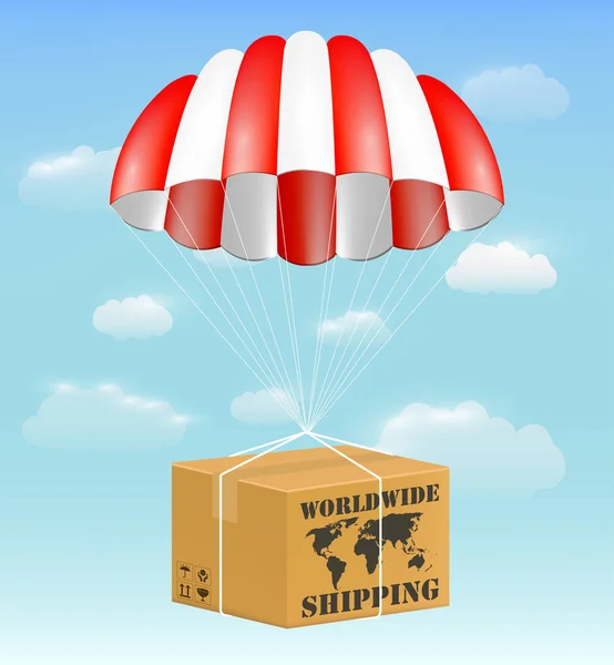 Karton kutu dünya çapında ürün nakliye paraşüt — Stok Vektör