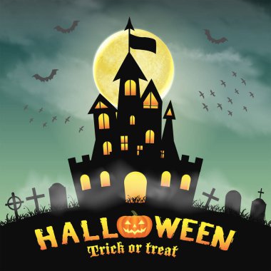 Cadılar Bayramı siluet bir gece mezarlığa kalede