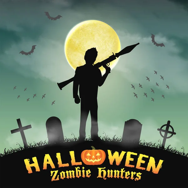 Mezarlık rpg ile Halloween zombi avcısı — Stok Vektör