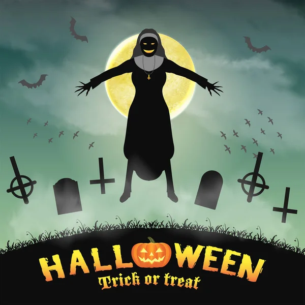 Monja malvada de Halloween en un cementerio nocturno — Archivo Imágenes Vectoriales