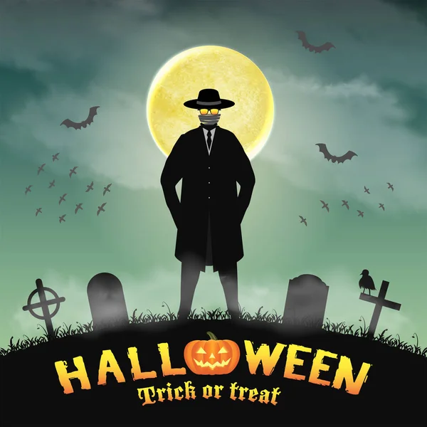Halloween homem invisível em um cemitério noturno — Vetor de Stock