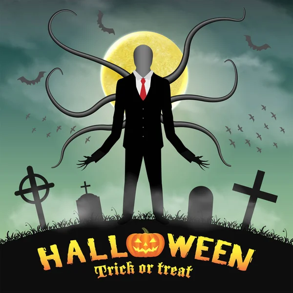 Halloween štíhlý vysoký muž v noci hřbitov — Stockový vektor