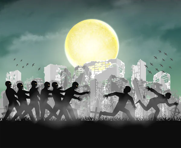 zombi insan çalışmasını gece şehir harap