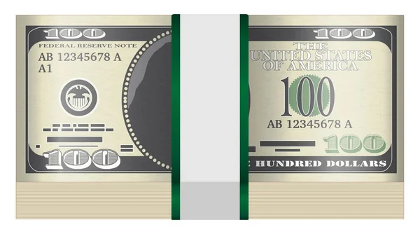 Paquete de billetes de $100 sobre un fondo blanco — Vector de stock
