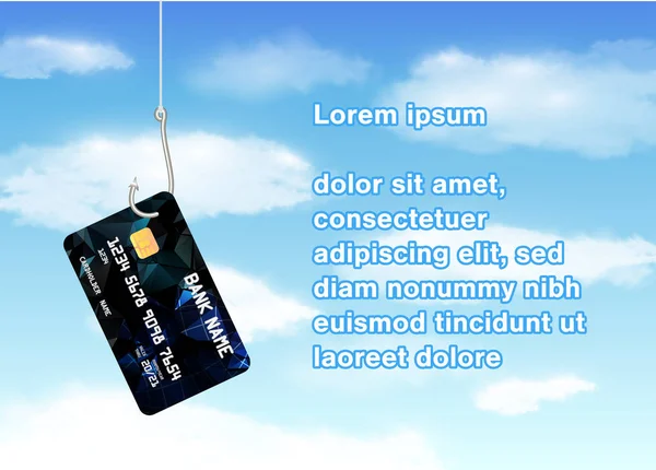 Hameçonnage crochet de pêche carte de crédit avec fond ciel — Image vectorielle
