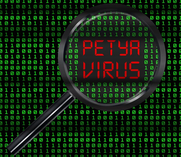 Loupe numérisation code binaire trouvé virus petya — Image vectorielle