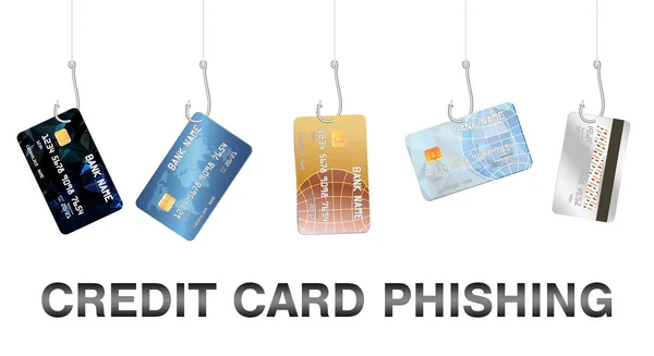 Gancho de pesca real phishing tarjeta de crédito vector — Vector de stock