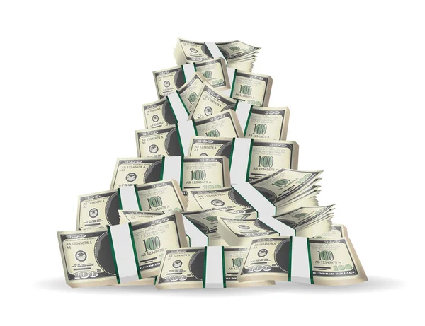 Pila de billetes de paquete sobre un fondo blanco — Vector de stock