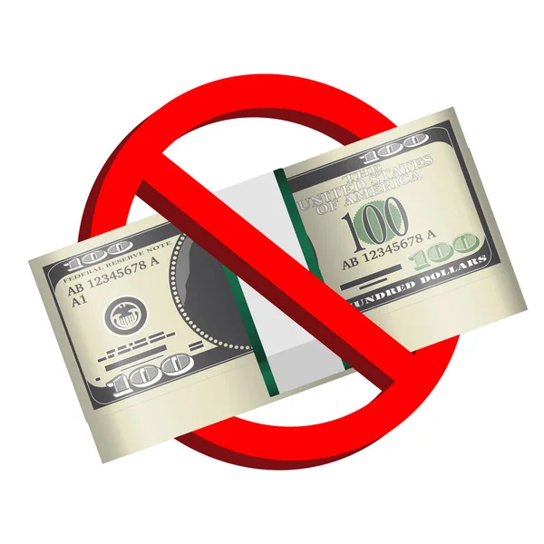 Panneaux d'interdiction avec paquet de billets en dollars — Image vectorielle