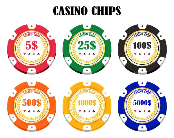 Jeu de jetons de casino colorés réels — Image vectorielle
