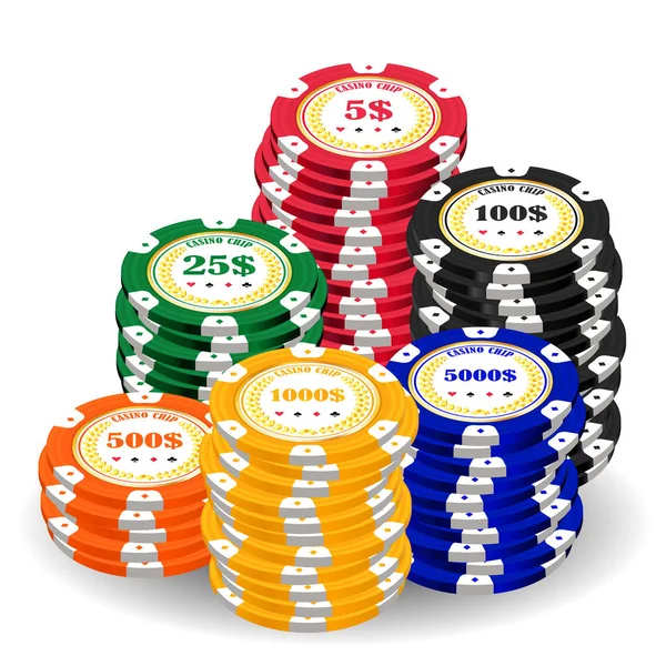 Pila de fichas de casino de colores reales — Vector de stock