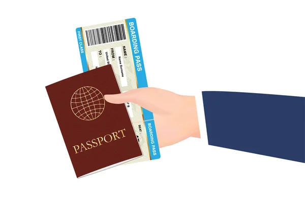 Pasaporte de mano y tarjeta de embarque vector — Vector de stock