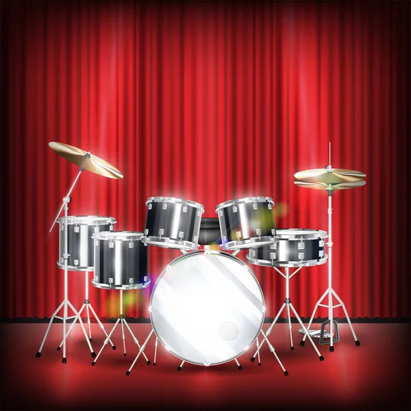 Real drum set on a show stage — Stock Vector