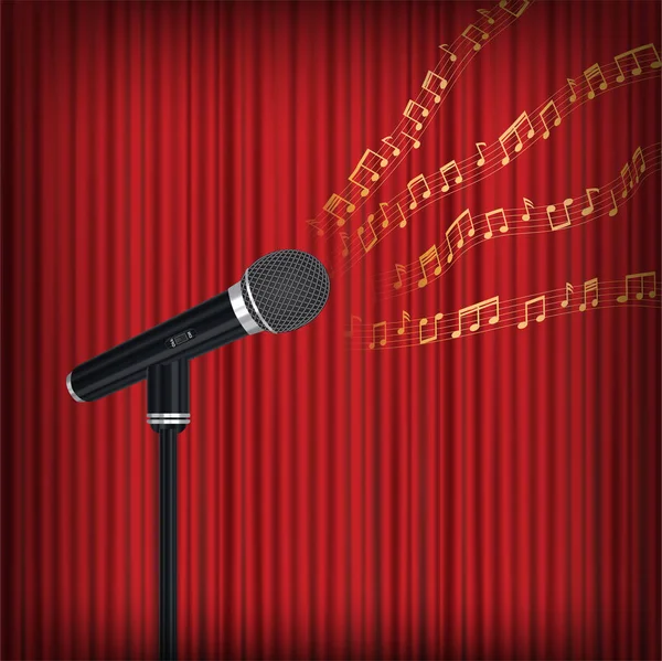Microphone with floating music note on stage — Stock Vector