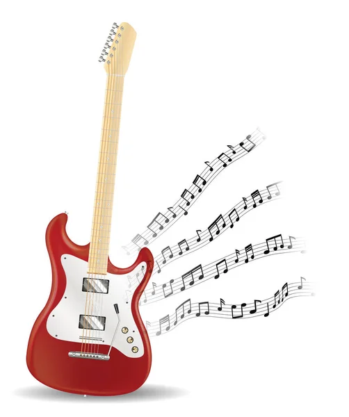 Red electric guitar with floating music note — Stock Vector