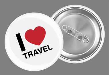 real white steel brooch with i love travel  word clipart