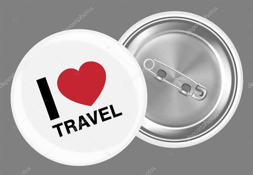 real white steel brooch with i love travel  word