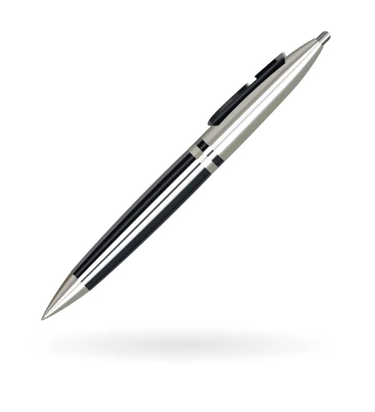 Echte luxe kogelkop pen zwart en zilver kleur — Stockvector