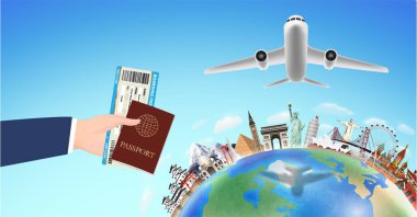 dünya seyahat Simgesel Yapı ile pasaport biniş kartı