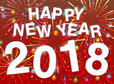 mutlu yeni yıl 2018 kırmızı havai fişek kutlama ile