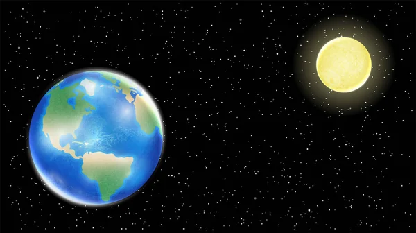 Tierra real y luna en el espacio fondo de la estrella — Vector de stock