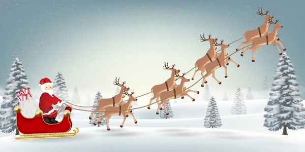 Sobů Santa claus na vánoční zimní les — Stockový vektor
