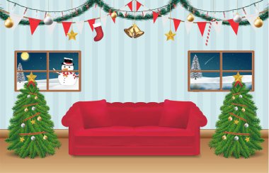 gece Noel partisi odası dekore edilmiş arka plan