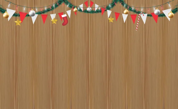 Kerst Hang Decoratieve Houten Bord Achtergrond — Stockvector