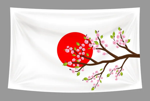 Bendera Jepang Dengan Cabang Sakura Cherry Blossom - Stok Vektor