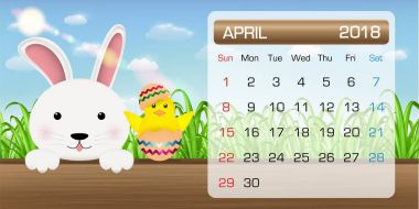 takvimin Nisan 2018 ay bunny civciv easter