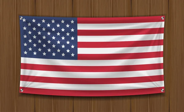 Gerçek Amerika Bayrak Duvar Ahşap Tahta Üzerinde — Stok Vektör