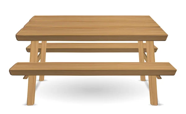 Houten Picknicktafel Een Witte Achtergrond — Stockvector