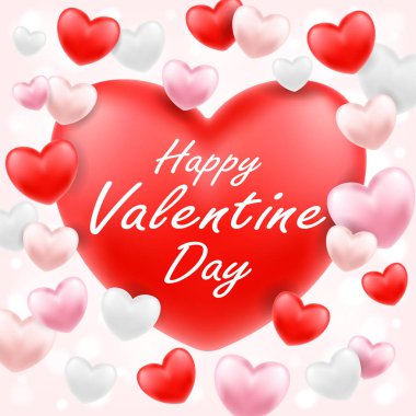 mutlu Sevgililer günü pembe kırmızı beyaz kalp ile