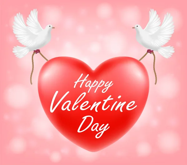 Happy Valentine Dag Rode Hart Met Witte Duif — Stockvector