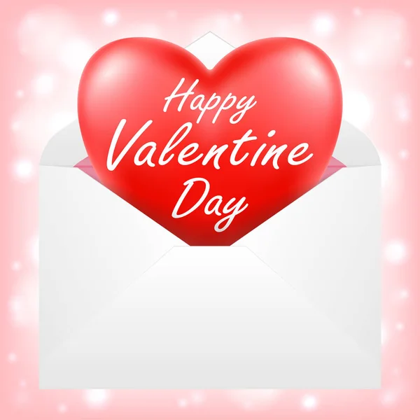 Happy Valentine Day Red Heart Envelope — Stock Vector