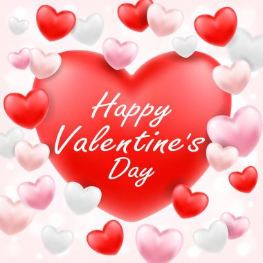 mutlu Sevgililer günü pembe kırmızı beyaz kalp ile