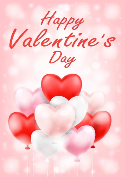 Joyeuse Saint Valentin Avec Des Ballons Rose Rouge Blanc — Image vectorielle