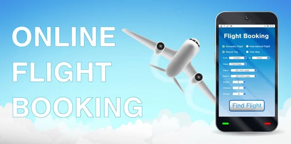 Smartphone Aplikacji Rezerwacji Online Lotu Samolot — Wektor stockowy